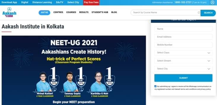 Aakash Institute for JEE Coaching in Kolkata